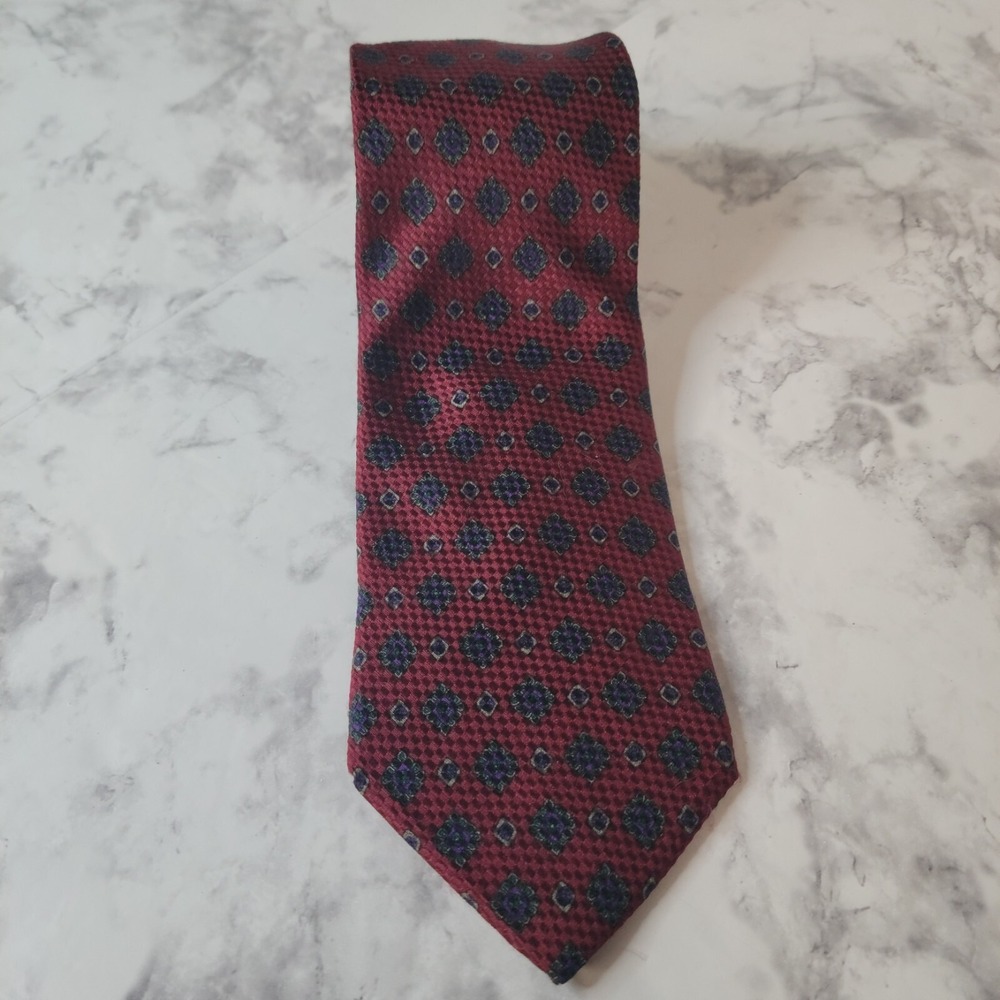 Givenchy Monsieur Silk Tie Burgundy Red Geometric Medallion‎ Pattern Mens